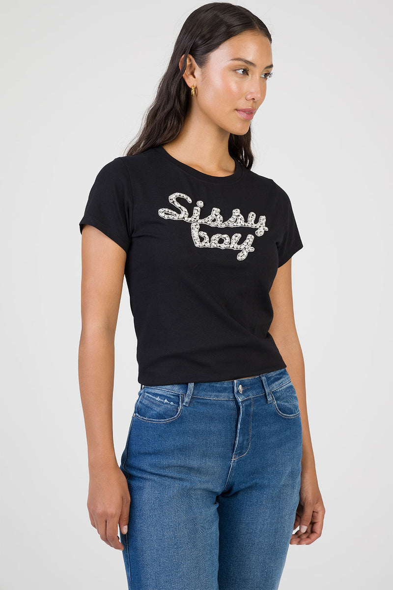 Glow On Raised Bling Logo Regular T-Shirt - Black