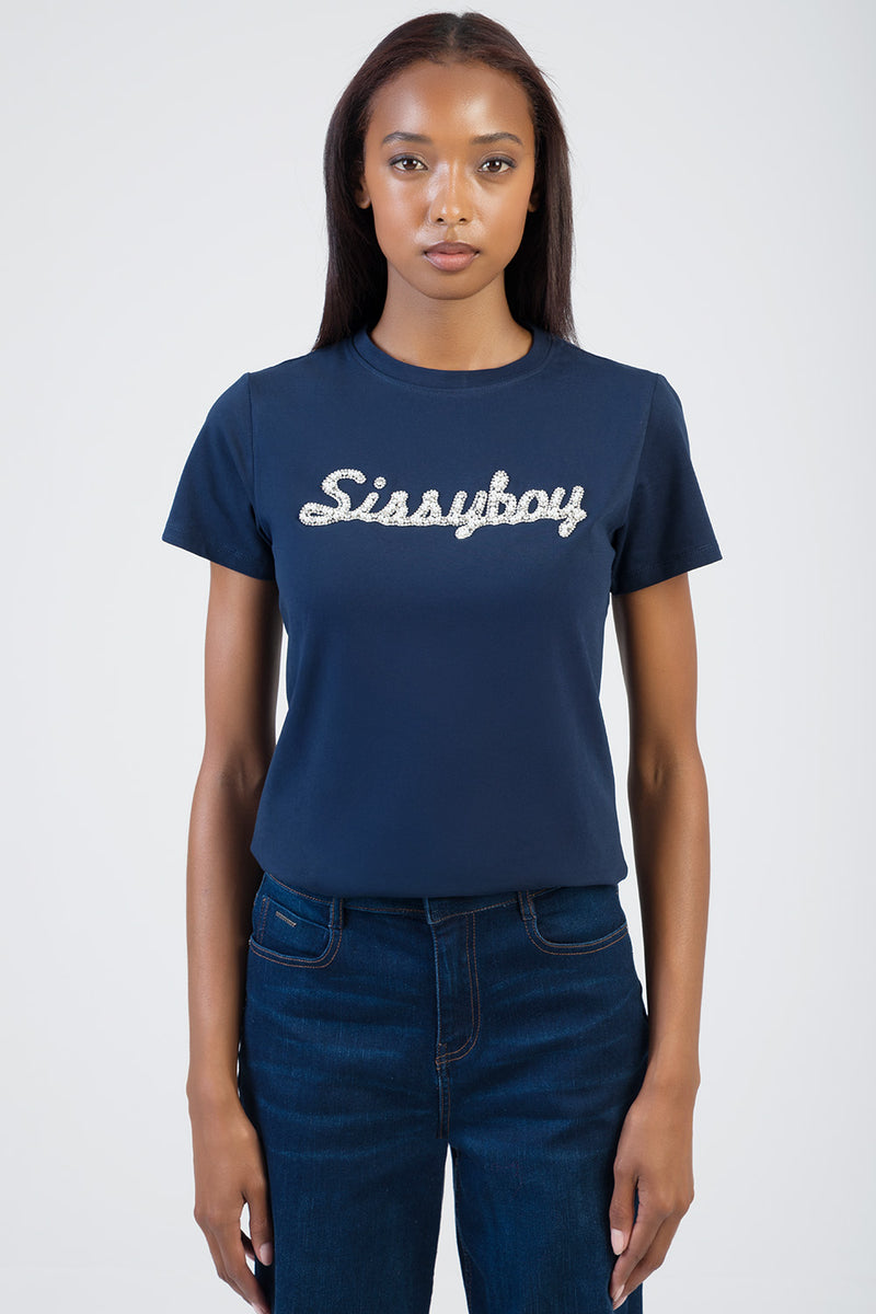 Keep It Cool Raised Pearl Regular T-Shirt - Navy
