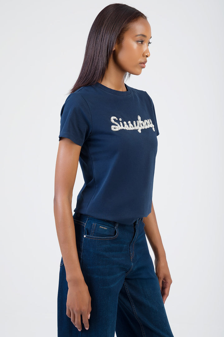 Keep It Cool Raised Pearl Regular T-Shirt - Navy