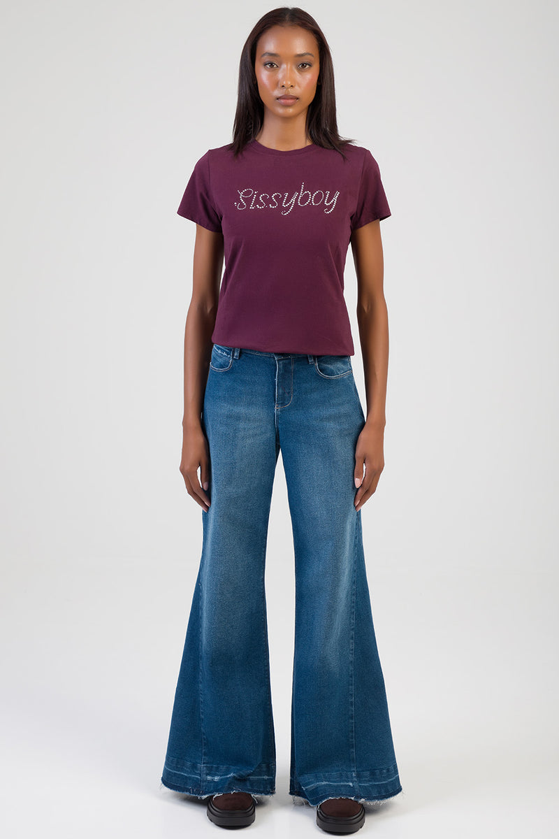 All Eyes On You Stud & Bling Regular T-Shirt - Burgundy