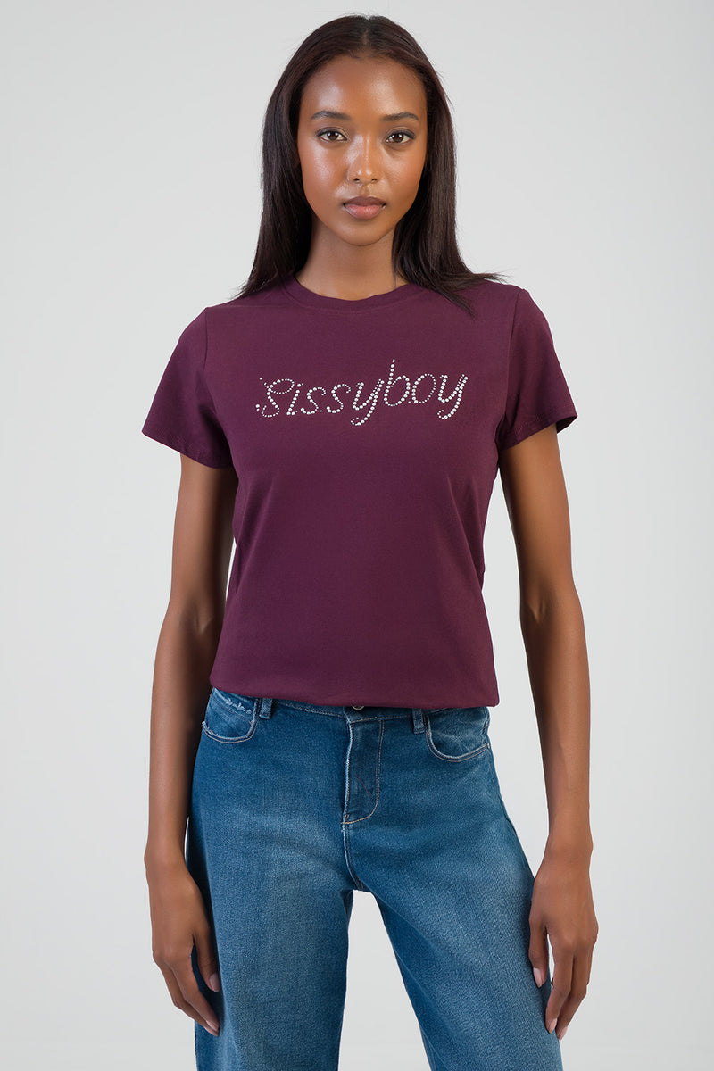 All Eyes On You Stud & Bling Regular T-Shirt - Burgundy