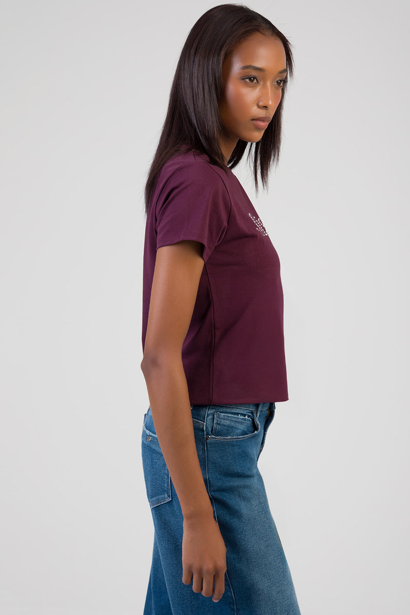 All Eyes On You Stud & Bling Regular T-Shirt - Burgundy
