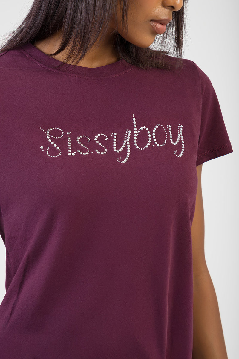 All Eyes On You Stud & Bling Regular T-Shirt - Burgundy
