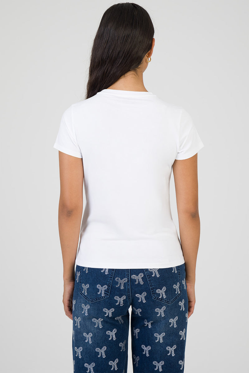 Glow On Raised Bling Logo Regular T-Shirt - White