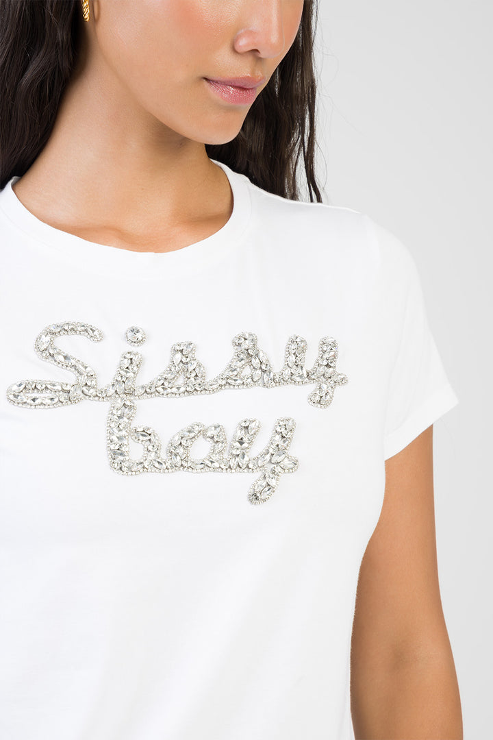 Glow On Raised Bling Logo Regular T-Shirt - White