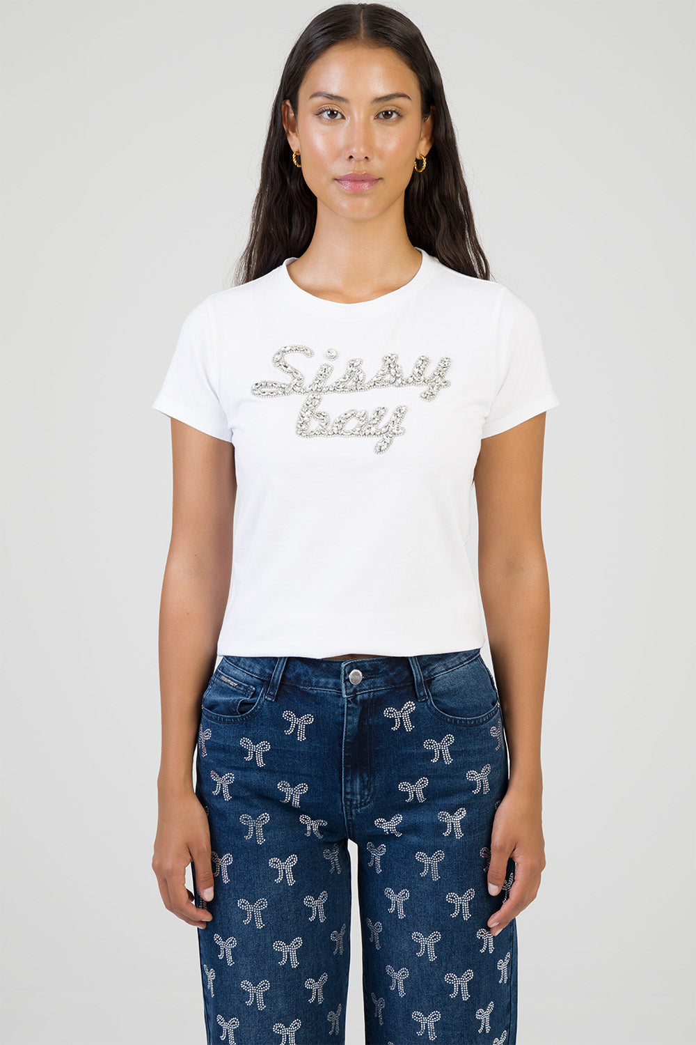 Glow On Raised Bling Logo Regular T-Shirt - White