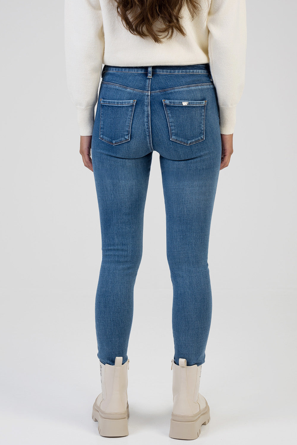 Lena Zip & Chain Detail Mid Wasit Skinny Denim - Dark Wash