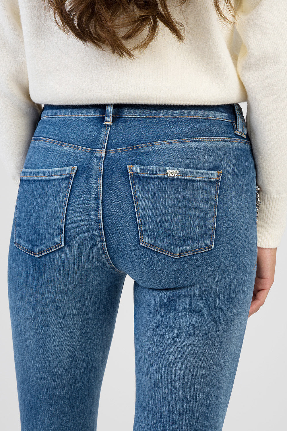 Lena Zip & Chain Detail Mid Wasit Skinny Denim - Dark Wash