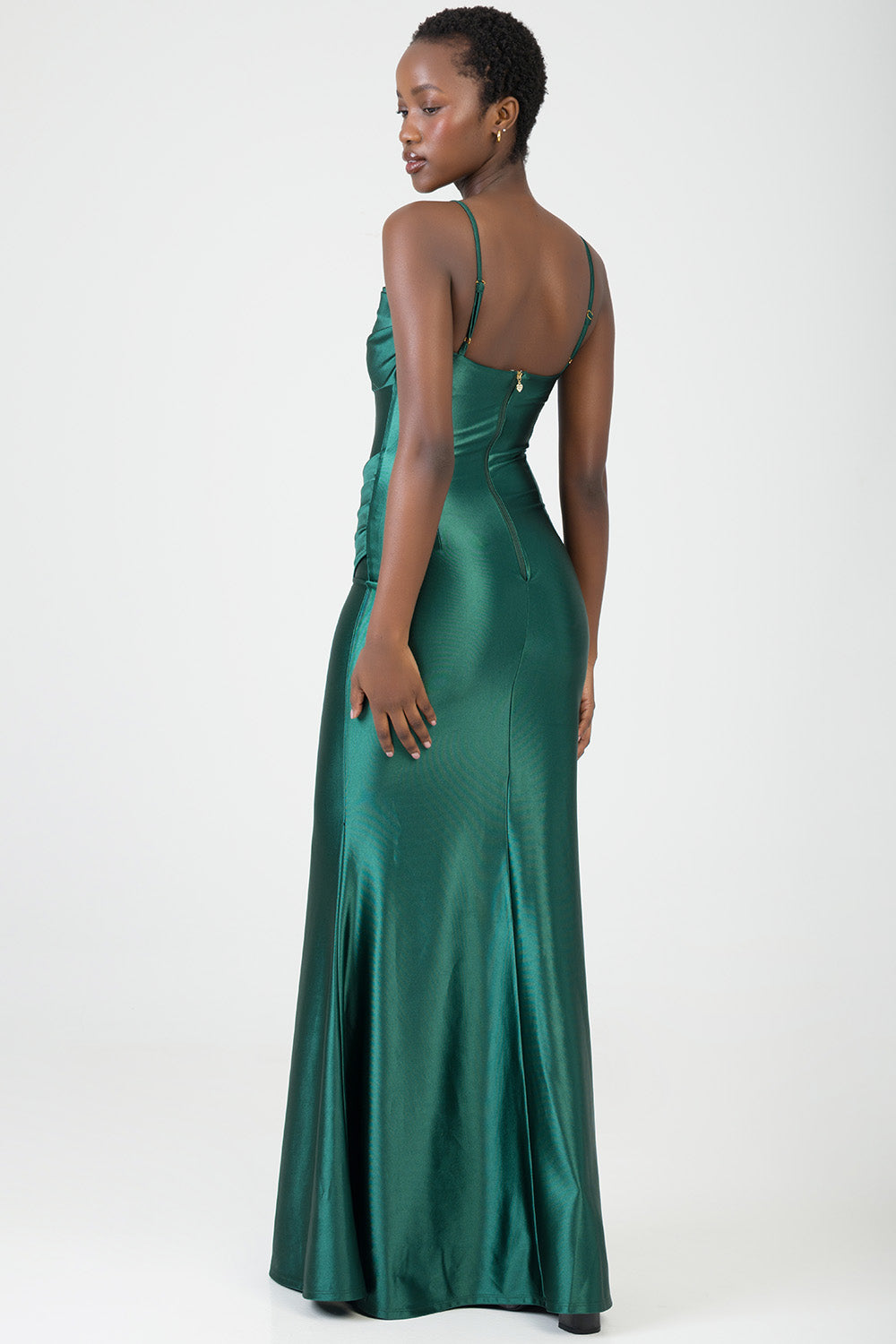 Maxi Dress With Corset Details And Pleats - Green