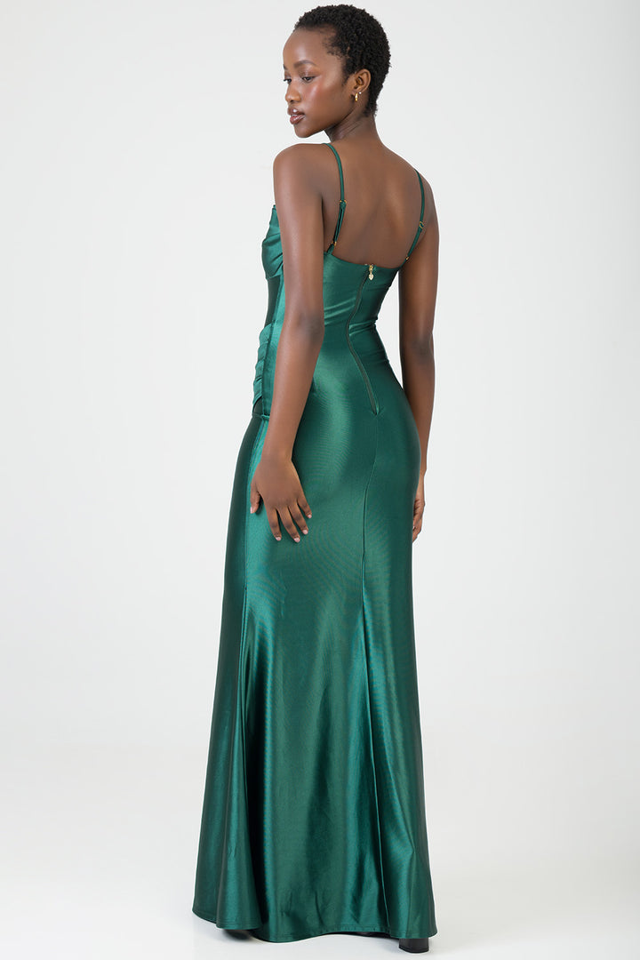 Maxi Dress With Corset Details And Pleats - Green