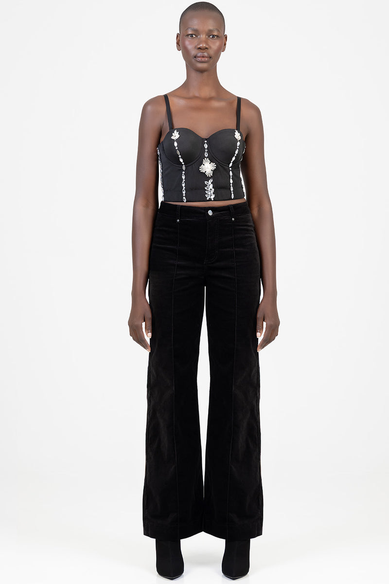 Paige High Waist Tailored Style Wide Leg Denim - Black