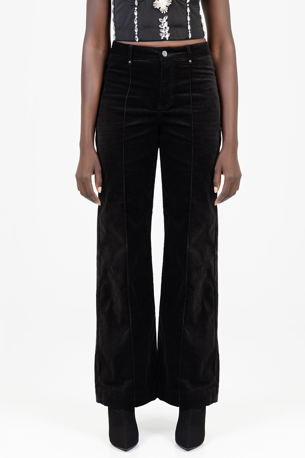 Paige High Waist Tailored Style Wide Leg Denim - Black