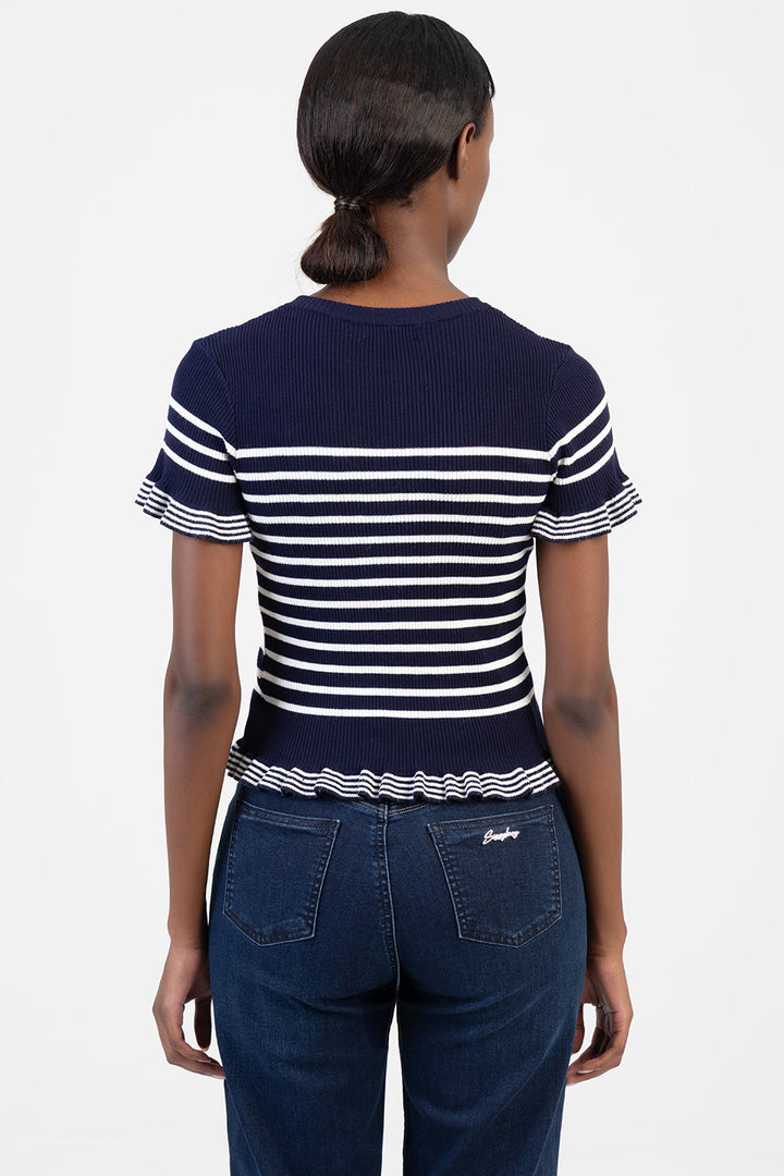 Sweet Nothings Short Sleeve Striped Knitwear Top - Navy/White