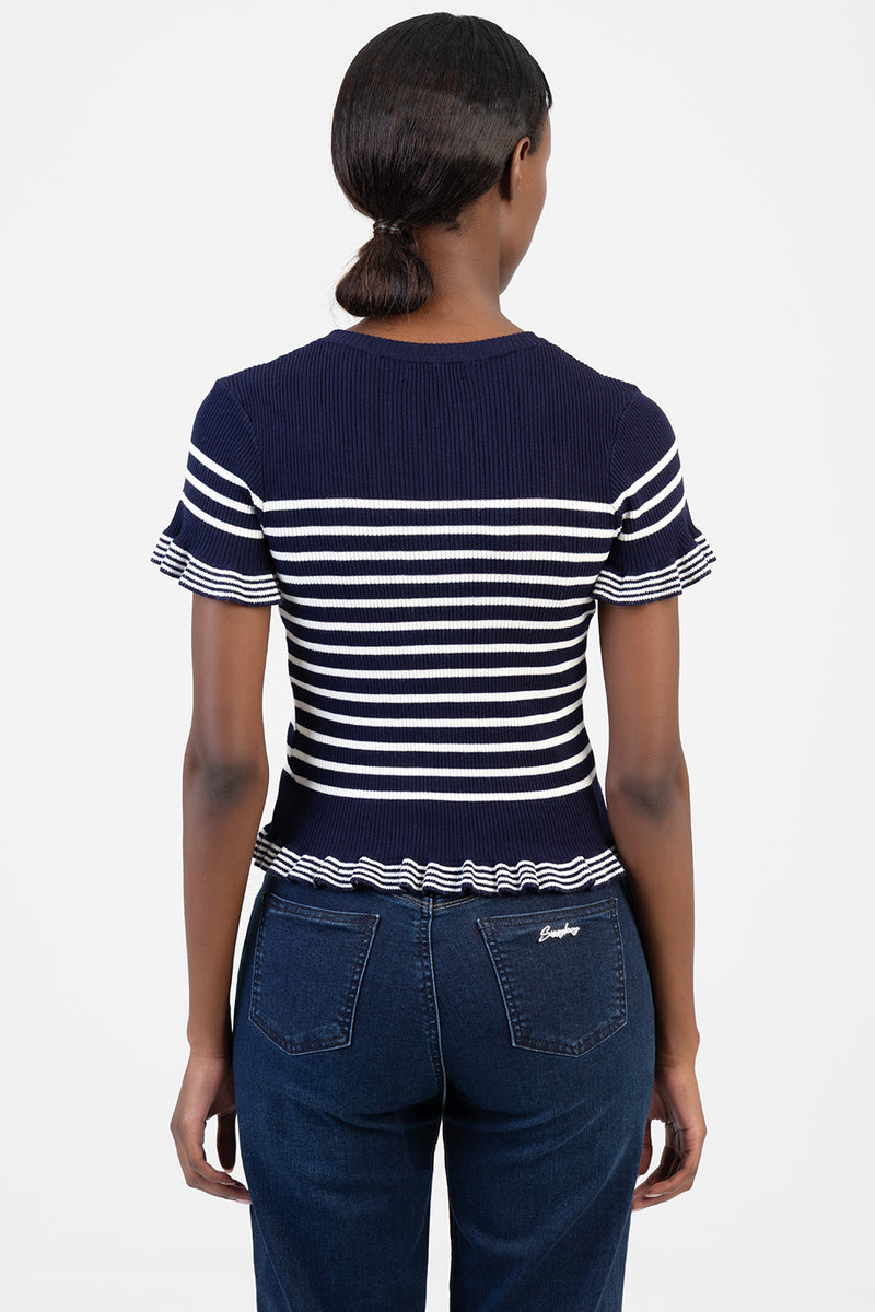 Sweet Nothings Short Sleeve Striped Knitwear Top - Navy/White