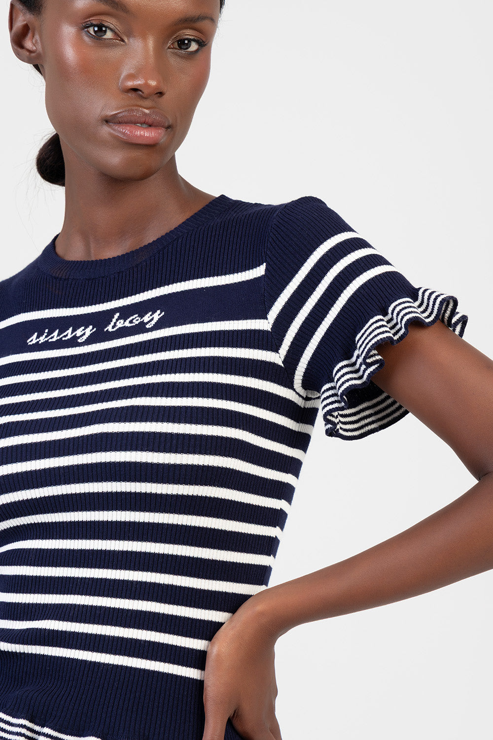 Sweet Nothings Short Sleeve Striped Knitwear Top - Navy/White