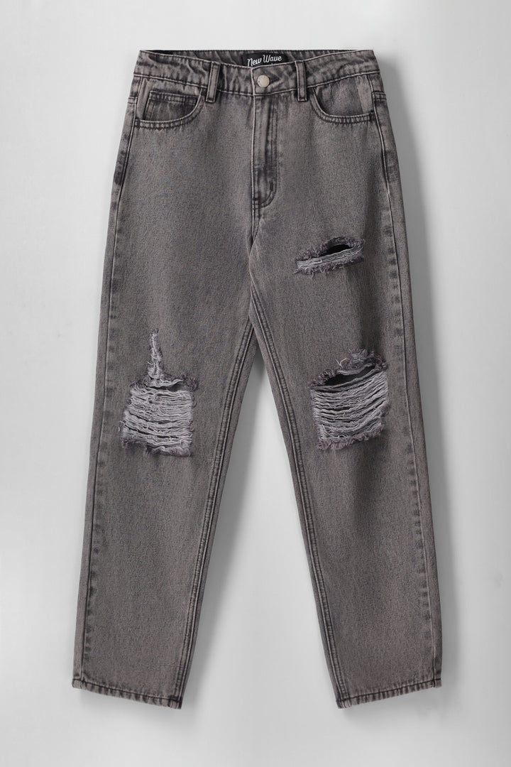 Boys Ripped Straight Leg Jean - Grey Wash