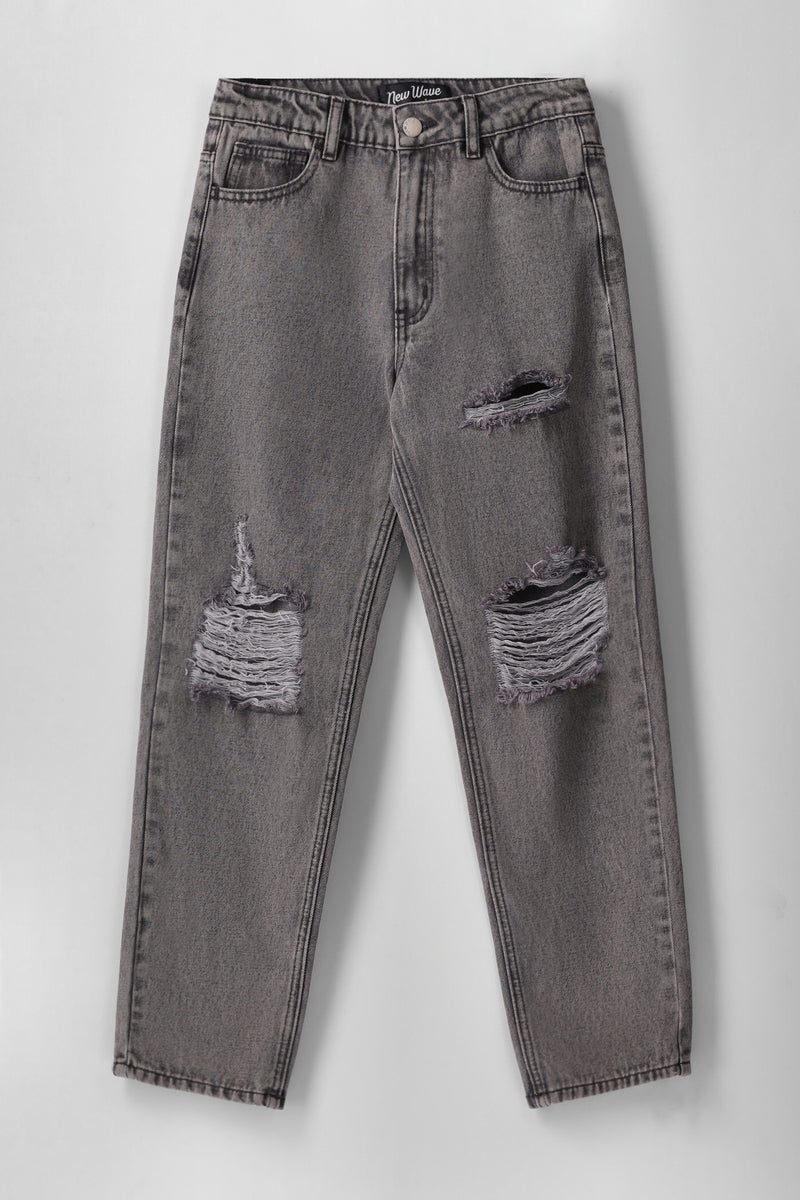 Boys Ripped Straight Leg Jean - Grey Wash