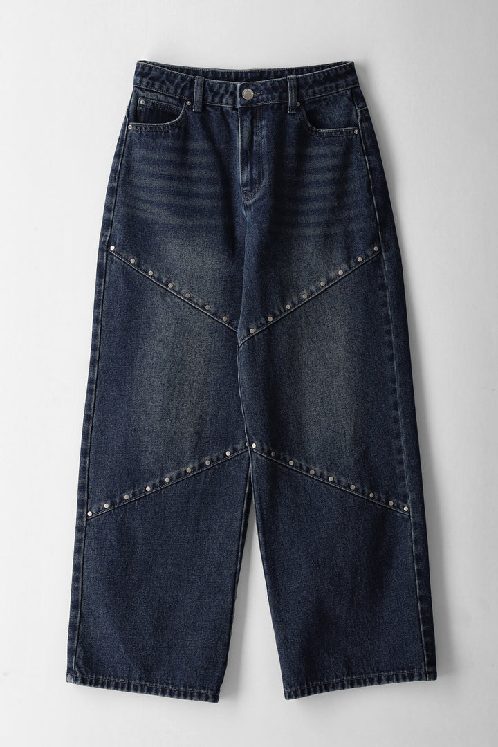 Girls Teastain Stud Panel Wideleg Denim - Ink