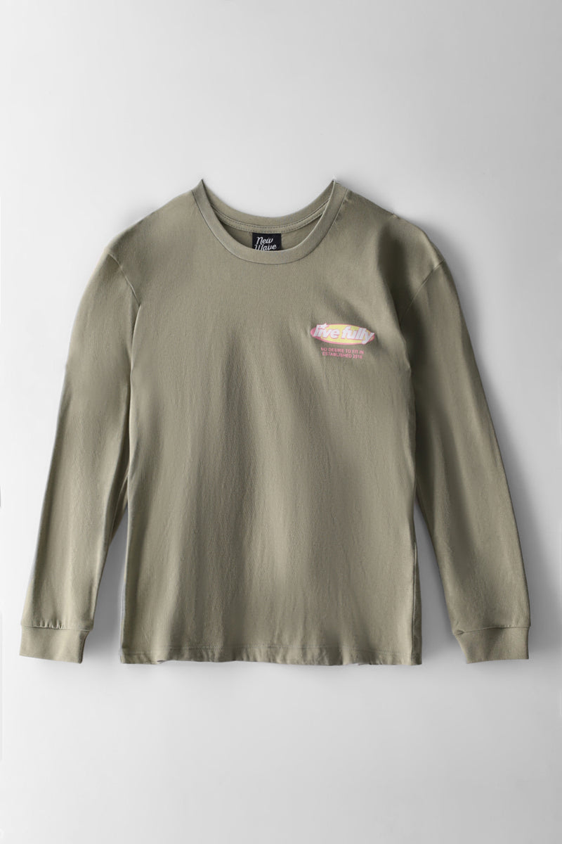 Girls Long Sleeve Live Fully Print Tee - Fatigue
