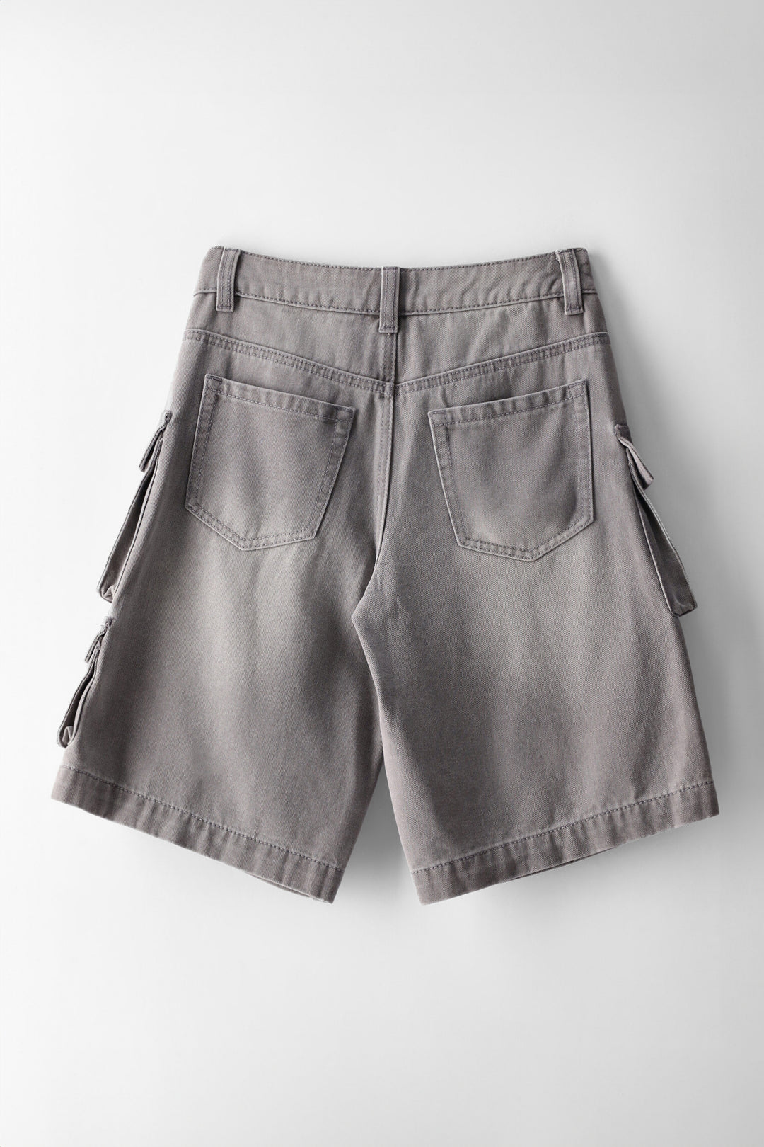 Girls Multi Cargo Jort - Grey Wash