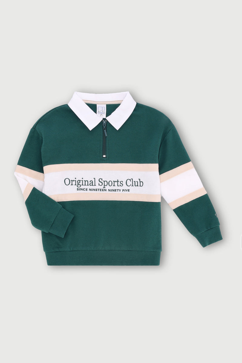 Pre-Boys Quarter Zip Colourblock Crew Top - Dark Green