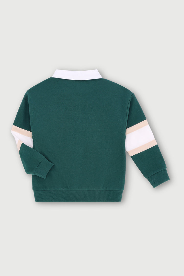 Pre-Boys Quarter Zip Colourblock Crew Top - Dark Green