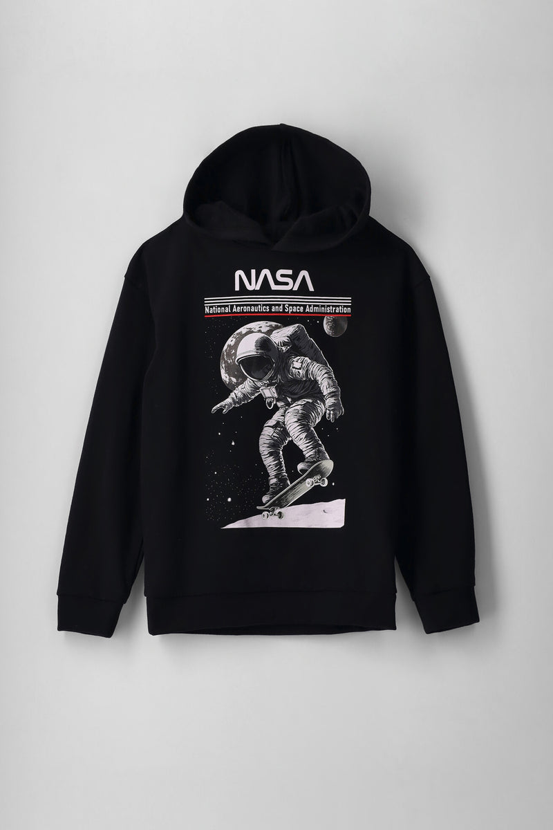 Boys NASA Print Fleece Hoody - Black