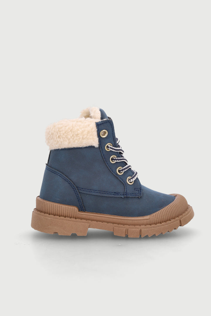 Pre-Boys Faux Fur Trim Hiker Boot - Navy