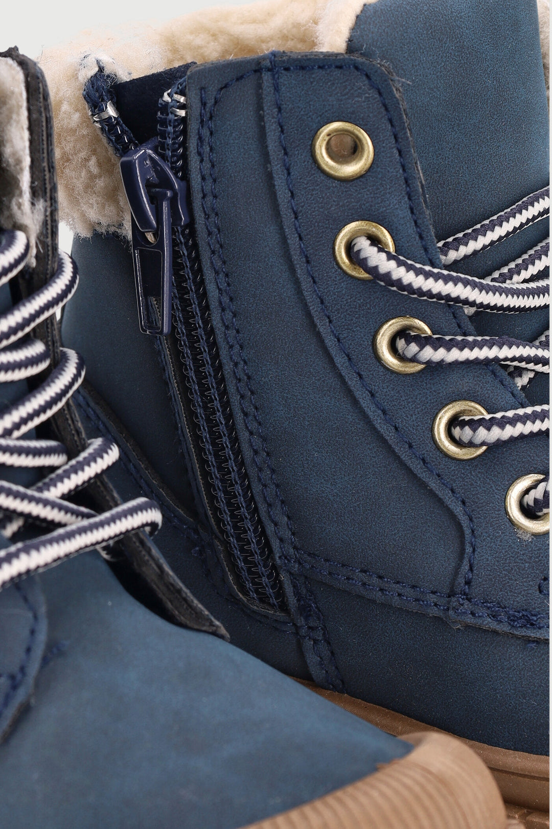 Pre-Boys Faux Fur Trim Hiker Boot - Navy