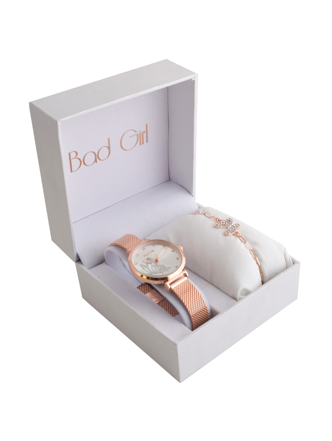 Butterfly Mesh Watch & Bracelet Set - Rose Gold