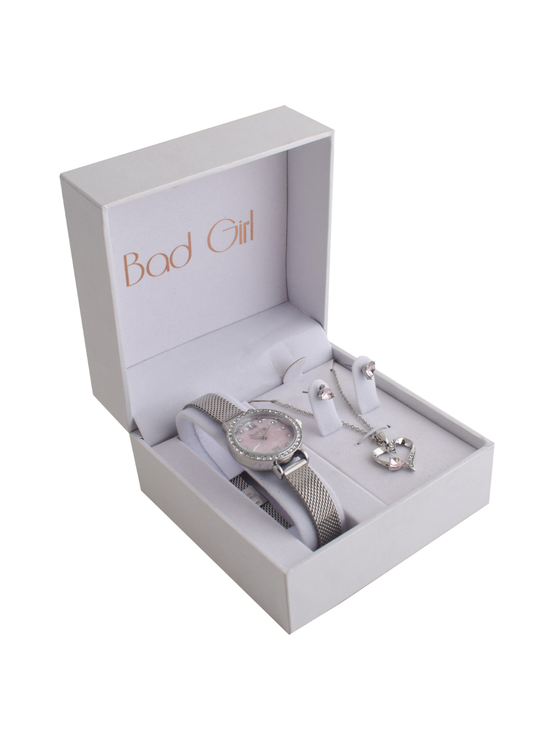 Hearts Mesh Watch & Jewellery Set - Silver