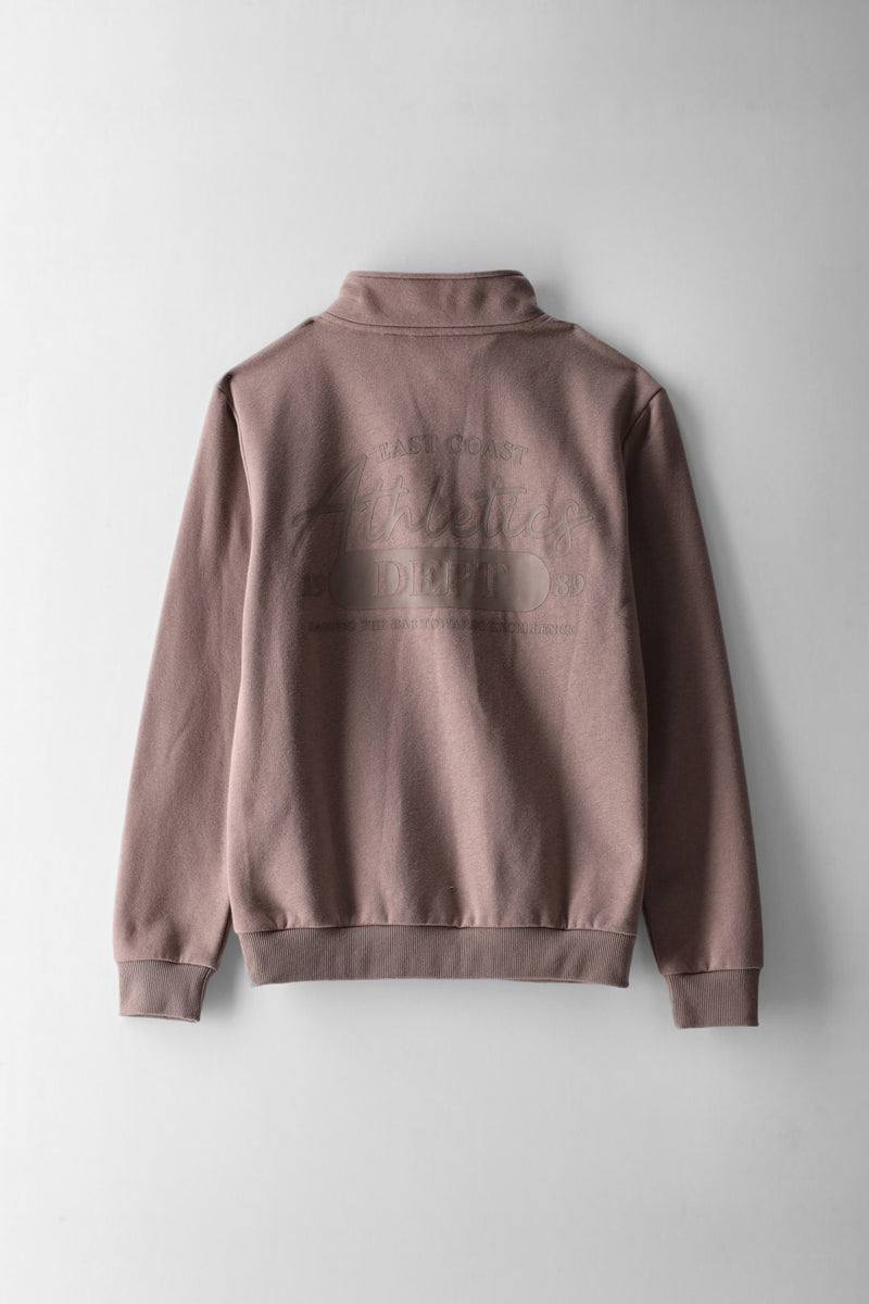 Boys Quarter Zip Silcone Print Fleece Top - Taupe