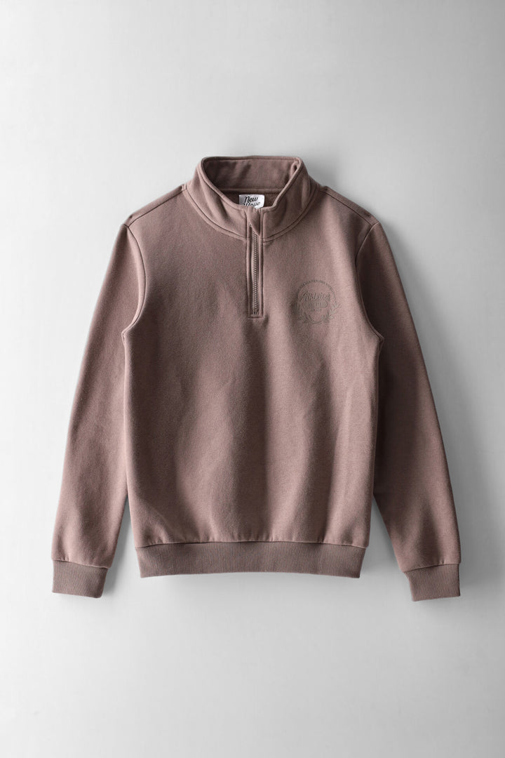 Boys Quarter Zip Silcone Print Fleece Top - Taupe