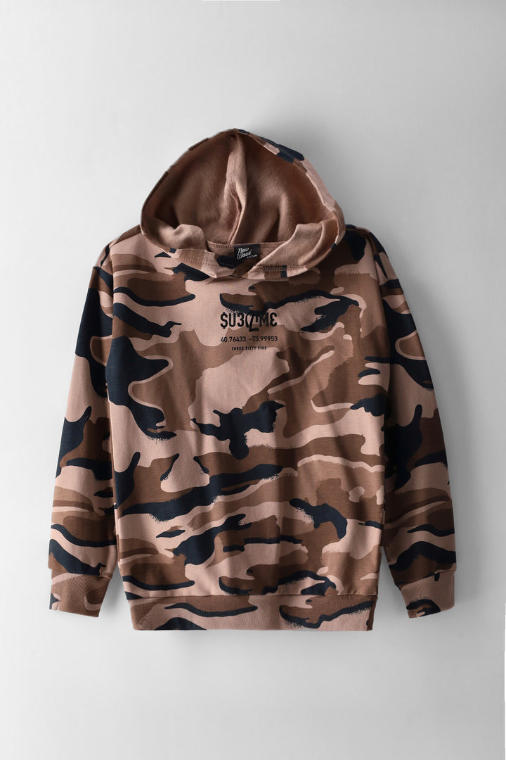 Boys Camo Print Hoody - Brown/Black
