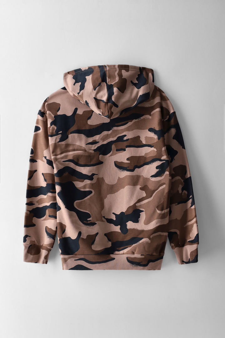 Boys Camo Print Hoody - Brown/Black