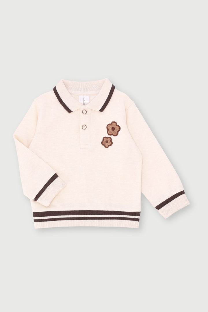 Baby Girls Towelling Long Sleeve Flower Top - Cream