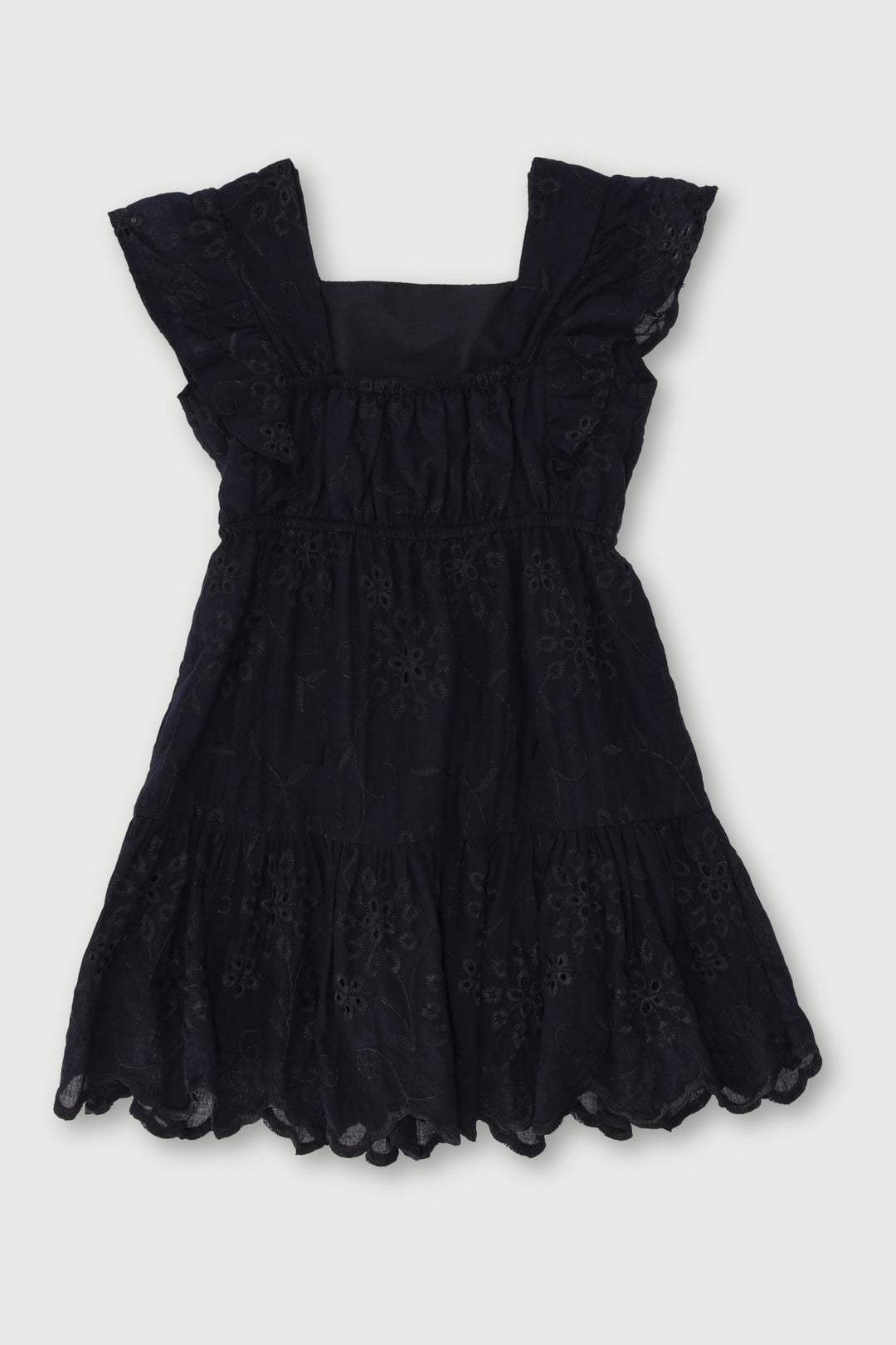 Pre-Girls Flutter Sleeve Anglaise Tiered Dress - Black