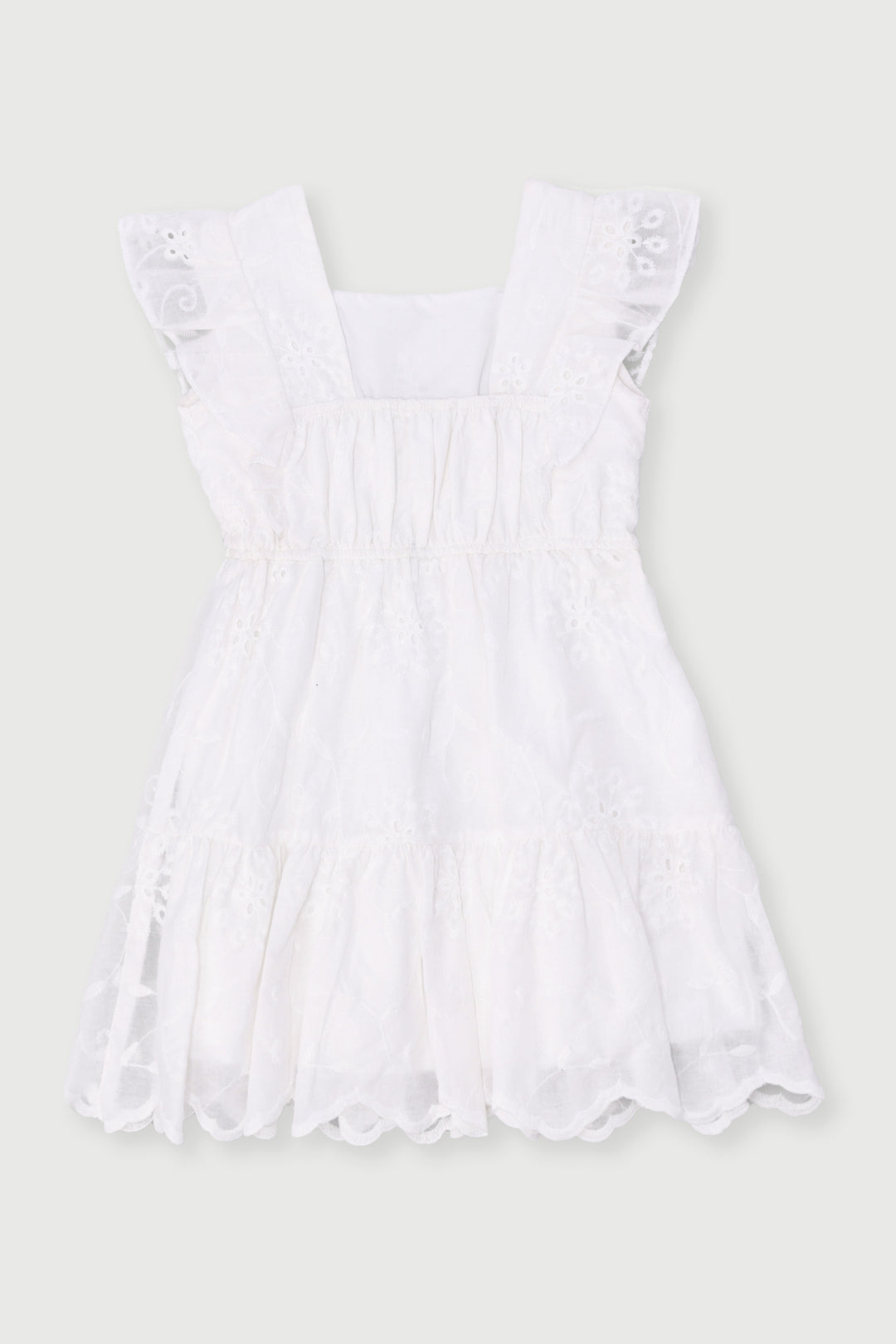 Pre-Girls Flutter Sleeve Anglaise Tiered Dress - White