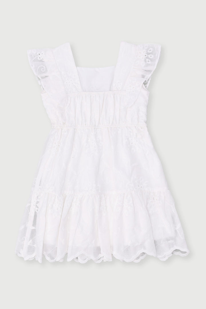 Pre-Girls Flutter Sleeve Anglaise Tiered Dress - White