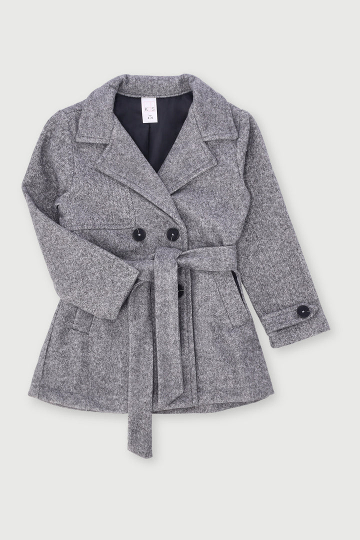 Pre-Girls Melton Trench Jacket - Grey