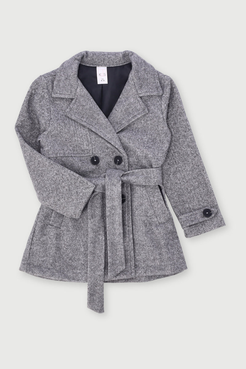 Pre-Girls Melton Trench Jacket - Grey