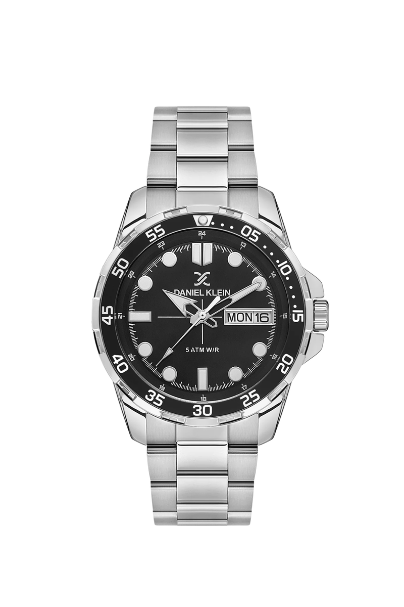 Silver Case & Black Top Ring Stainless Steel Bracelet Watch - Silver