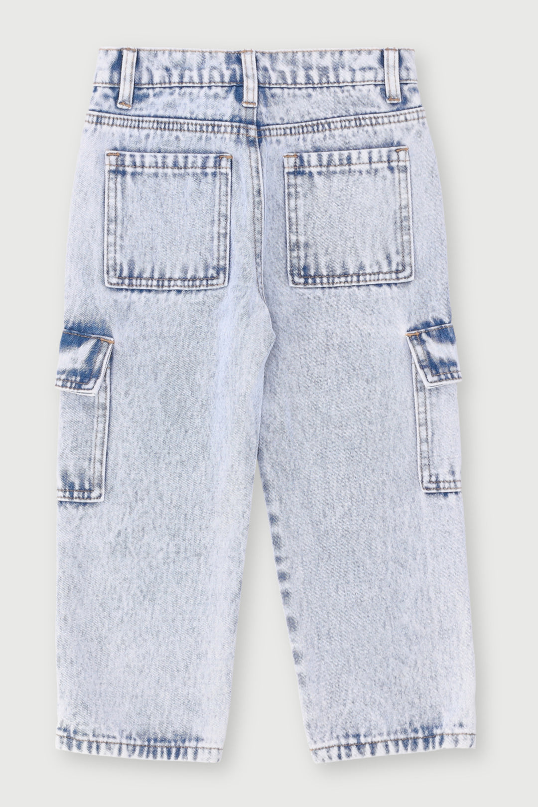 Pre-Boys Loose Fit Cargo Denim - Light Blue