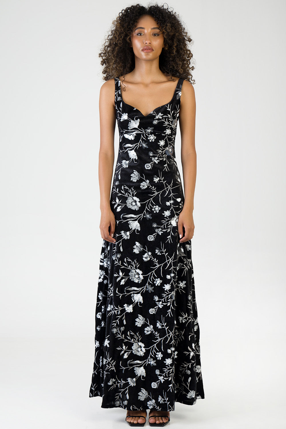 Underbust Cutline & Wide Strap Detail Maxi Dress - Black