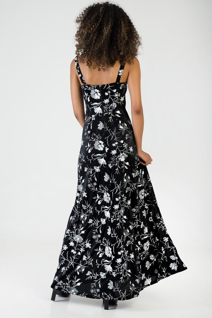 Underbust Cutline & Wide Strap Detail Maxi Dress - Black