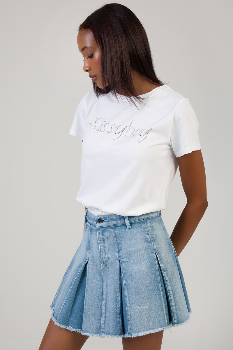 All Eyes On You: Regular T-Shirt With Stud & Bling - White