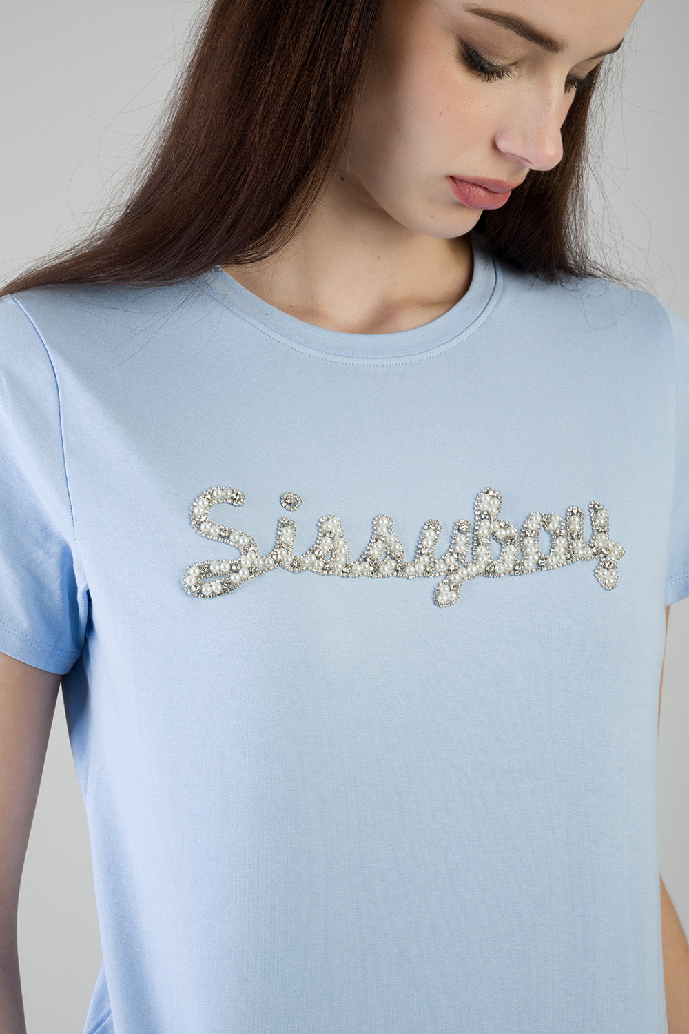 Keep It Cool: Regualr T-Shirt With Raised Pearl - Blue