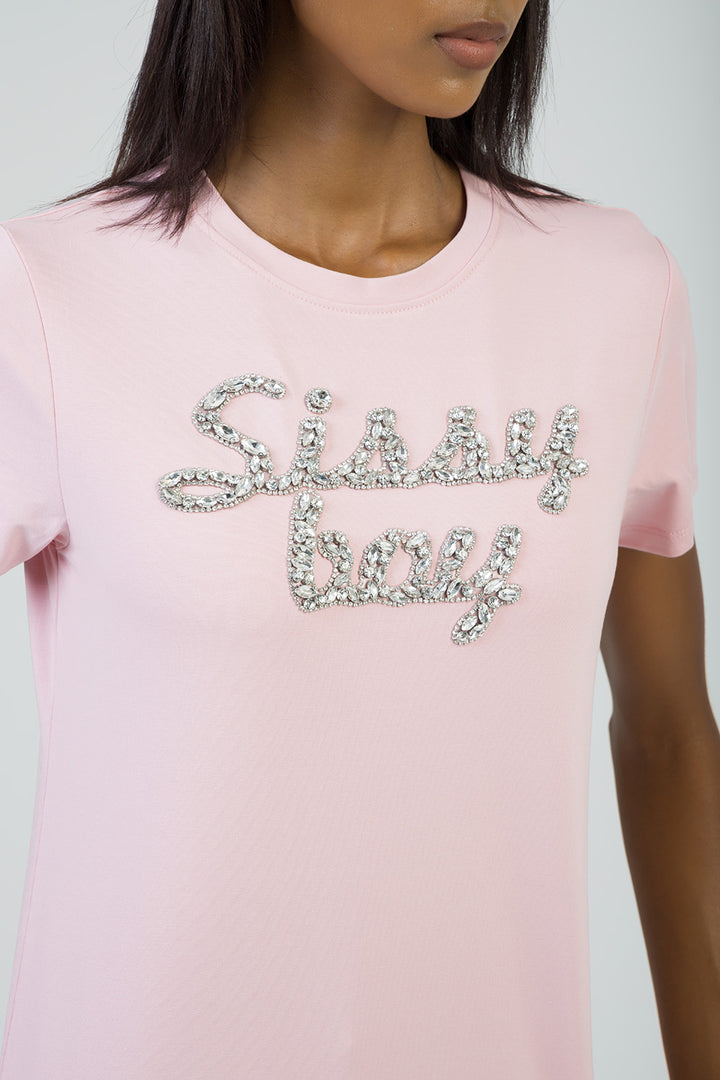 Glow On: Regualr T-Shirt With Raised Bling Logo - Pink