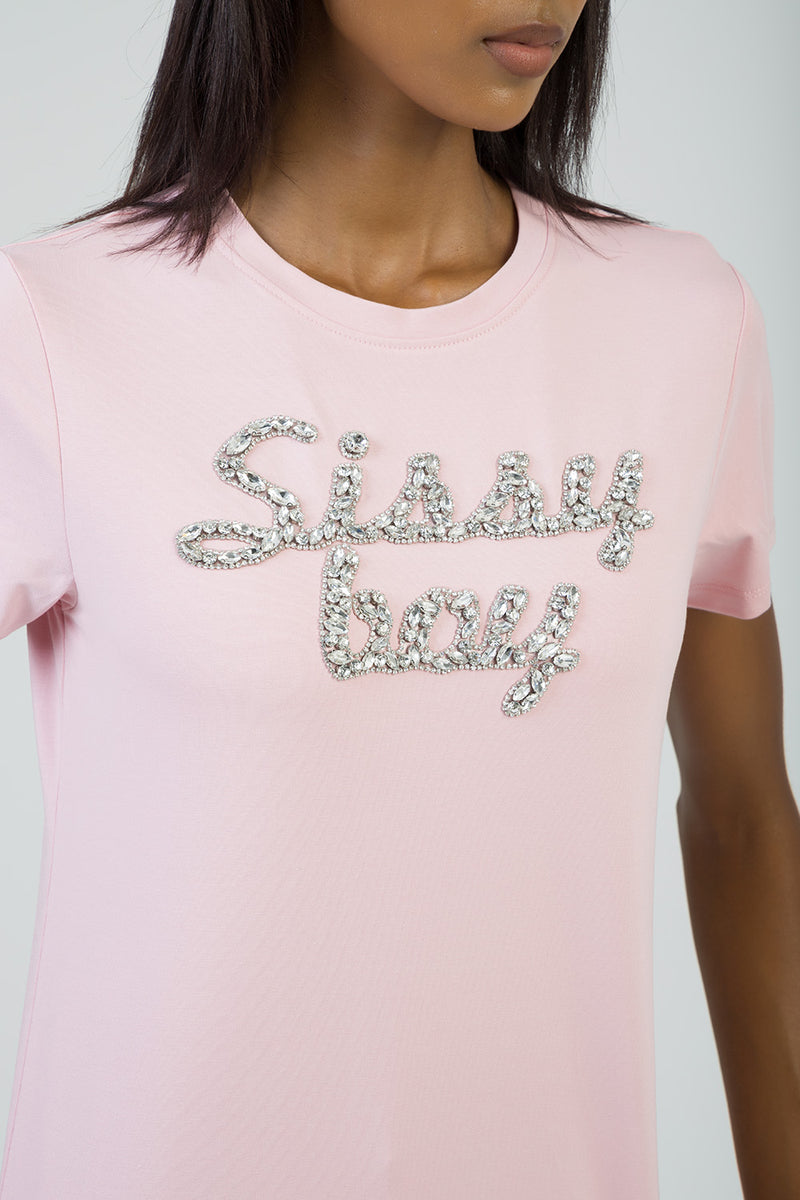Glow On: Regualr T-Shirt With Raised Bling Logo - Pink