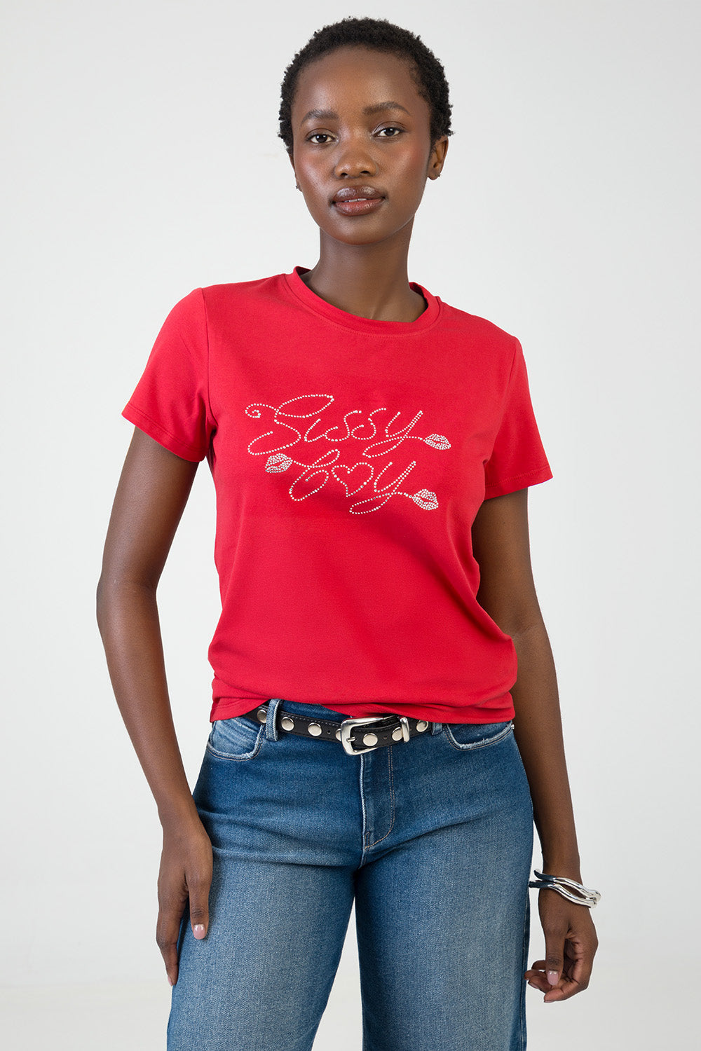 Chase It: Regular T-Shirt With Bling Logo - Red